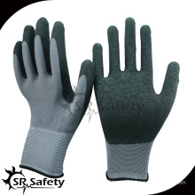 SRSAFETY 13g grey nylon palm coated black crinkle latex working glove